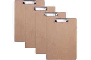 BOMKEE A4 Portapapeles de Madera con Pinza, Madera Portapapeles Documentos Menú Board Mini Clipboard para Oficina, Trabajo, Aula, Negocios, Restaurante, Pack de 4