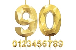 LFWZRY Geburtstagskerzen Zahlen 90, 5cm 3D Gold Geburtstagskerzen, Kerzen Geburtstag, Zahlenförmige Kerze, Tortendeko Geburtstag für Party, Hochzeiten, Jubiläen, Birthday Candle Nummer 90