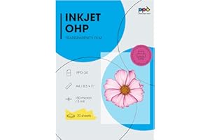 PPD A4 X 20 Films Transparents pour Rétroprojecteur, Impression Jet d'Encre, 10 Feuilles OHP Premium, Noirs Profonds, PPD-34-20