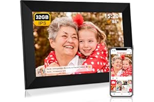 VÉFAÎÎ Frameo 32Go Cadre Photo Numérique WiFi 10,1 Pouces, Écran Tactile HD 1280x800 IPS pour Partager Photos et Vidéos, Support Multilingue, Rotation Automatique, Montage Mural (Noir)