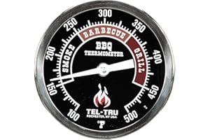 Tel-Tru BQ300 Barbecue Thermometer, 7.6cm black dial with zones, 10.2cm stem, 100/500 degrees F