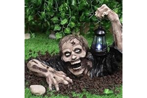 CZSMART Statue de zombie d'Halloween avec lanterne LED, décorations d'extérieur d'Halloween imperméables et respectueuses de l'environnement en résine pour extérieur, pelouse, cour, décoration