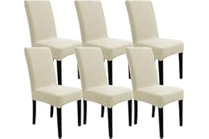 YSTELLAA Coprisedie Con Schienale 6 Pezzi, Copri Sedia Da Cucina, Coprisedia Elasticizzati, Copri Sedie Soggiorno, Universali Coprisedie Antigraffio Gatto, Fodera Sedia Da Pranzo, Beige