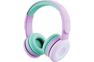 BIGGERFIVE Auriculares Bluetooth para Niños Niñas con Luz LED, Auriculares Inalámbricos con Micrófono, Volumen Limitado de 85dB / 94dB, Plegable Auriculares con Cable para Niños para Escuela/Mesa/PC