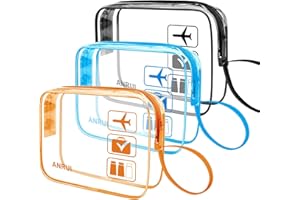 ANRUI 3 Piezas Neceser Transparente Viaje Avion, Bolsa de Cosméticos PVC Impermeable Neceser de Aseo para Hombre y Mujer, TSA Bolsa Transparente Avion para Transportar Líquidos