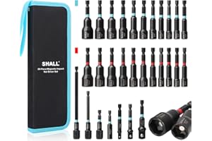 SHALL Set di giradadi magnetici da 29 pezzi, punta per trapano a percussione con codolo esagonale da 1/4", adattatori per prese a percussione, portapunte e custodia