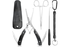 Realure 3 Pcs Portable Fishing Pliers Set with Lanyard, Include Curved Fishing Forceps, Disgorger Fishing, Multi Pliers Tool for Hook Remover, Split Ring, Fishing Gift for Men
