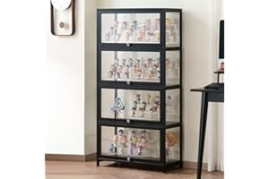JFOZDM Vitrina, Vitrina Expositora Multifuncional de Vidrio a Prueba de Polvo, Diseño de Puerta de Gabinete con Solapa, Vitrina Cristal para Oficinas, Dormitorios, Salas de Estar 80×33×140cm Negro