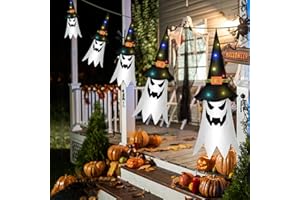 Timiyou Decorazioni di Halloween Fantasma da Appendere con Luci LED, 5 Fantasmi Luminosi Impermeabili con Cappello da Strega per Feste di Carnevale,Cortile di Halloween,Albero,Decorazione del Portico
