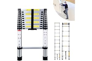 DICN Retractable Ladder 3.2M 10ft with 330lb Load Capacity Aluminium Straight 11 Steps Folding Extendable Multi-Use for Household Daily Office Home