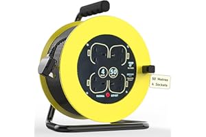 PSOGPONE Extension Lead Outdoor, 50 Metres & 4 Socket Garden Extension Cable Heavy Duty Cable Reels with Winding Handle, 13A Fused UK Plug