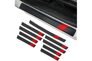 NIYATA 9Pcs Car Door Sill Protector Strips, Universal Carbon Fiber Door Sill Protectors,Scratch Resistant Bumper Guard,Premium Carbon Fiber leather Sill Protectors for Front and Rear Entry