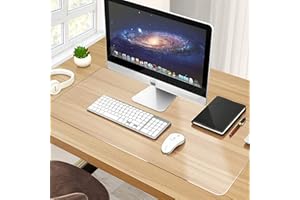 Diaryan - Sottomano da scrivania trasparente, 90 x 40 x 0,15 cm, grande, trasparente, antiscivolo, bordi rotondi, tappetino per ufficio