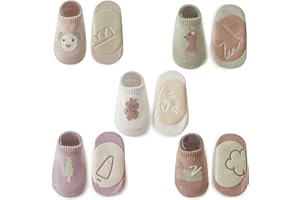 Exemaba Baby Rutschfeste Socken 5 Paar Tiermotive Kleinkinder Antirutschsocken Krabbelsocken für Mädchen Jungen
