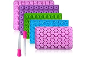 WAVATA 5 Piezas Moldes para Gominolas de Osito Mini Molde para Dulces Reutilizable Molde de Silicona Alimentaria para Chocolate Molde de Silicona para Caramelos Cubitos de Hielo, con 2 Cuentagotas