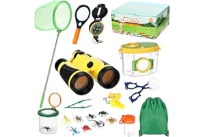 Quuylin Forscherset für Kinder,Fernglas für Kinder,Draussen Forscherset mit Insektenfänger,Kompass,Becherlupe,Camping Kinder Outdoor Spielzeug Geschenk für Junge und Mädchen ab 3 Jahre