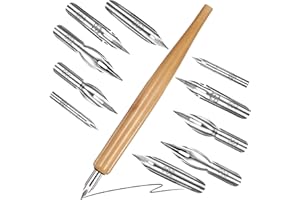 Piriuuo 11 Pack Dip Pen Set Comic Pen Nib Set Oblique Calligraphy Dip Pen Set Stainless Steel Pen Nib with Wooden Drawing Pen Holder for Writing Painting Signing