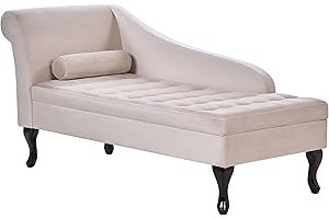 ‎BELIANI Beliani Chaiselongue linksseitig Samt beige mit Lehne Bettkasten Dekokissen Pessac
