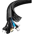 shinfly Cable Tidy Sleeve, 13mm/∅0.51"-3m/9.8ft Cable Management Sleeve, Wire Loom Self-Closing Tube Wire Organizer for TV PC Home, Black