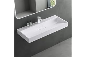 Mai & Mai Lavabo Suspendu Blanc 90x46x11cm Vasque à Poser Rectangulaire avec Perçage pour Robinet avec Bonde et Cache Bonde Col19