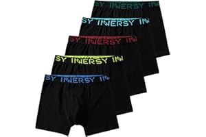 INNERSY Boxer pour Garçon en Coton Doux sous-vêtements Caleçons Grand Garcons 6 à 18 Ans Lot de 5