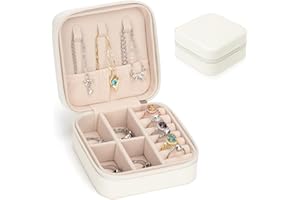 Eucomir Portagioie da Viaggio, Piccolo Porta Gioielli da Viaggio da Donna Portagioie Organizzatore in Pelle PU per Collane, Orecchini, Braccial, 10x 10x 5CM,Bianca