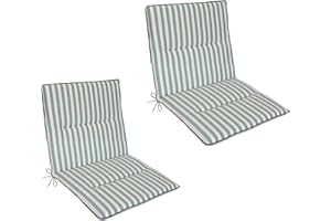 ‎LILENO HOME LILENO HOME Gartenstuhl Auflagen als [2er Set - Niedriglehner] in Streifen Türkis + Keder Grau - Bequeme Liegen als Sitzauflagen für Gartenmöbel - Stuhlkissen für Gartenstühle MAD