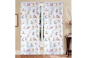 SPAZIOTESSILE Tenda o Tendine a Vetro per Cameretta Bimbo Bimba Letterine rm (Coppia Tendine 60x240)