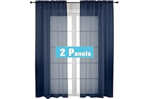 OVZME Navy Blue Sheer Curtains 2 Panel Sets 84" Inch Length - Transparent Light Weight Window Treatment Panels for Study Room/Living Room/Bedroom, Navy Blue, Per Panel W42 X L84 inches, 1 Pair