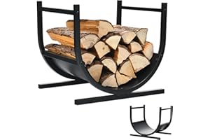 GiantexUK U-Shaped Firewood Rack, Metal Firewood Log Holder with Handy Handles, Indoor Outdoor Fireplace Wood Storage Basket for Patio Garden Backyard