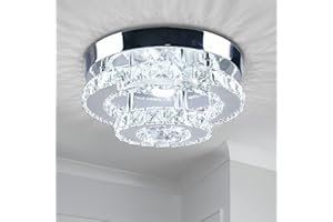 DIISUNBIHUO Dixun Mini Kristall Kronleuchter Große Kristall Deckenlampe Runde LED Pendelleuchte für Flur Treppe (kühl weiß) (SC Round Kühl weiß)