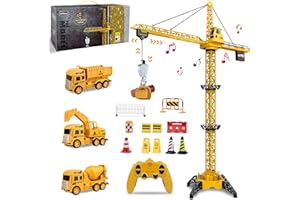 Ulikey Grúa Torre Teledirigida, 2.4GHz Gruas de Juguete de 6 Canales, 128 cm RC Grúas Torre de Construcción, Elevador Giratorio de 680, con Luces y Sonidos, Regalos para Niños de 3 a 10 Años