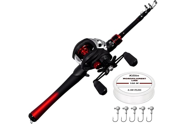 Kilitn Fiskespö och kombinationsrulle, Baitcasting Combo Baitcast Reel 1,5 m hållbar teleskopstång i glasfiber med fiskelina, kompletta kit, bekvämt handtag
