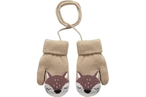 AWAVM 1 par de guantes para niños pequeños con cuerda, guantes de punto cálidos de invierno con estampado de animales pequeños, guantes con forro polar, guantes de terciopelo para bebés de 0 a 3 años,