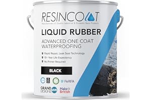 Resincoat Liquid Rubber Roof Coating, Waterproof Sealant for Roofing, DIY Friendly Repair, Quick Drying Leak Seal Technology, Long-term Performance, One-Coat Outdoor Roof Paint, Black, 5 Litres