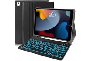 Yeegnar Tastatur Hülle für iPad 10,2 Zoll 9/8/7 Generation (2021/2020/2019)/Air 3/iPad Pro 10.5, Schlanke Hülle mit Stifthalter und Abnehmbarer, Kabelloser, Hintergrundbeleuchtung Tastatur (Schwarz)