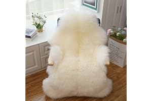 ALTLUE Real Genuine Sheepskin Rug Natural Sheep skin Throw Real Full Sheepskin Rugs Fluffy Fur Rug Authentic Lambskin Seat Covers For Chairs Wool Seat Pads Cushion White (70X100cm)