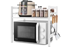 DWDHYEAN Étagères Micro-Ondes de Cuisine Support pour Four à Micro-Ondes Four Micro-Ondes Étagère à Micro-Ondes Extensible de Cuisine, avec 6 Crochets Suspendus Organisateur de Rangement de Cuisine