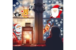 ‎MSQ MSQ Dekoracja bożonarodzeniowa na okno, 4 arkusze, samoprzylepna Boże Narodzenie dekoracja okienna PCW, płatki śniegu,dekoracja bożonarodzeniowa, do drzwi, witryn szklanych