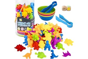 NINGESHOP Jeux Montessori 2 3 4 5 Ans, 48 pièces Dinosaure avec Tasses et Pinces, Jouet pour Comptage et Tri, Apprendre Les Couleurs Compter Enfants Jeu Montessori