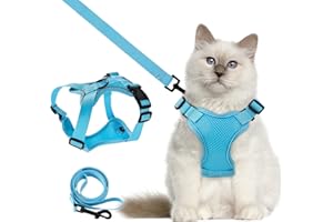 WUGU Katzengeschirr mit Leine, 150cm ausbruchsicher Katzenleine mit Geschirr für Katzen, Verstellbare Weiche Katzenweste Kontrolle Atmungsaktive Katzenleine mit Reflexstreifen (S, Blau)