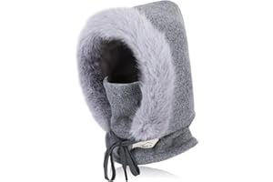 TAGVO Gorro de Punto para Mujer Invierno, Gorro Térmico Cálido y Calentador De Cuello con Forro Polar con Cordón Ajustable, Pasamontañas Térmico Invierno de Viento para Mujer Al Aire Libre