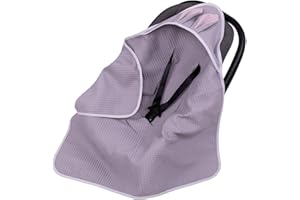 Infantilo Universal Baby Boy Girl Hooded Cosy Toes for Car Seat Blanket Wrap Babies with Hood Holes 3-Point Harness Straps Pushchair, Pram, footmuff (Summer Thin Light Grey Pink Ears)