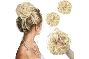 PORSMEER 2PCS Beach Blonde Updo Messy Bun Hair Hair Piece Synthetic Wavy Curly Scrunchies Ponytail Extension,Synthetic Donut Updo Hair Pieces for Women Girls