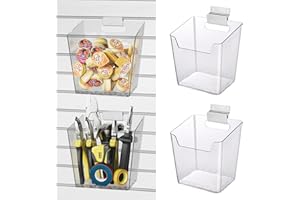LIGHT DUST Clear Slatwall Bins, 4 Pack Slat Wall Accessories Cups Hooks Assemble Set Fit All Slat Board Storage Systems, Transparent Display Hanging Holder Organizers for Garage Shed Office Craft Tool (Large)