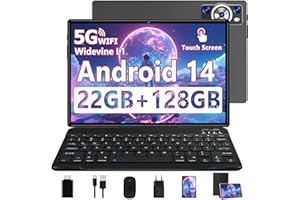 DEERTIME 2025 Newest Tablet Android 14 10.1 Pollici 22GB RAM+128GB ROM(TF 1TB), Octa Core 2.0 GHz/5G WiFi/8000mAh/Corpo Metallico/BT5.0/5+8MP/Face ID/Widgets/FHD/GPS Tablet con Tastiera e Mouse - Nero