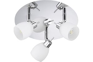 ‎TRANGO Trango 1006-38G 3-flammig LED Deckenstrahler *ISLA* Deckenleuchte mit Glaslampenschirm in Chrom-Optik Rondell, Deckenspots inkl. 3x 3.5 Watt G9 LED Leuchtmittel, Spots schwenkbar & drehbar
