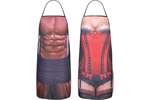 Vspek Pack of 2 Funny Aprons, Novelty Barbecue Apron, Muscle Cooking Apron, Men Women Waterproof Kitchen Apron Gifts Set, for Valentine's Day, Christmas, Birthday, Party, black, One Size