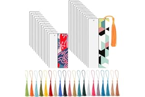 WACAR 30 marcapáginas de sublimación en blanco de transferencia de calor con agujero y borlas coloridas para proyectos de manualidades, etiquetas de regalo de cumpleaños, boda, impresión de doble