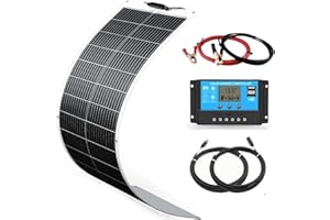 WUZECK Solarpanel-Kit Flexibel 100W 12V Monokristallines Solarmodul+20A 12V/24V Solarladeregler+Solarkabel, Solaranlage Komplettset 12v für Wohnwagen, Wohnmobil, Boot Camper Autodach Balkon